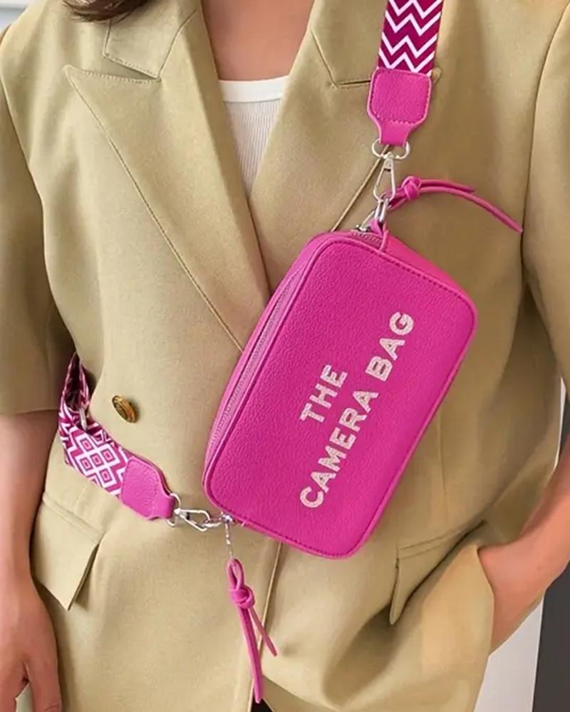 

Letter Print Zipper Crossbody Bag, Hot pink