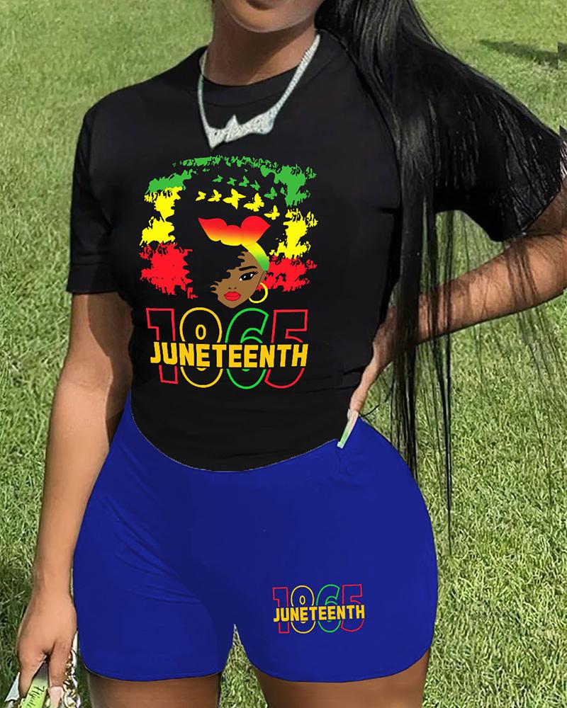 

1865 Juneteenth Figure Print Top & Shorts Set, Blue