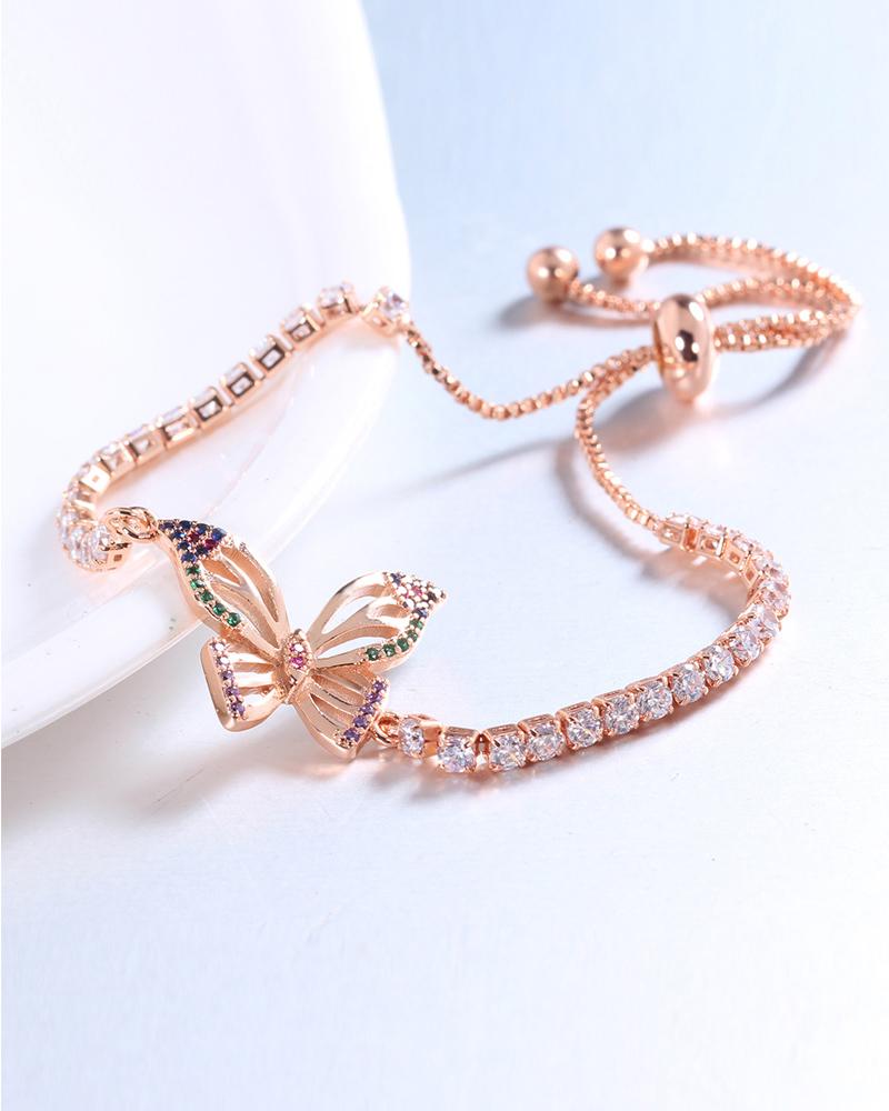 

1pc Zircon Butterfly Decor Adjustable Bracelet, Rose gold