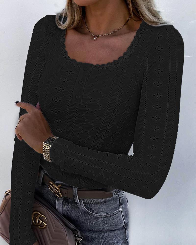 

Eyelet Embroidery Lace Trim Top, Black