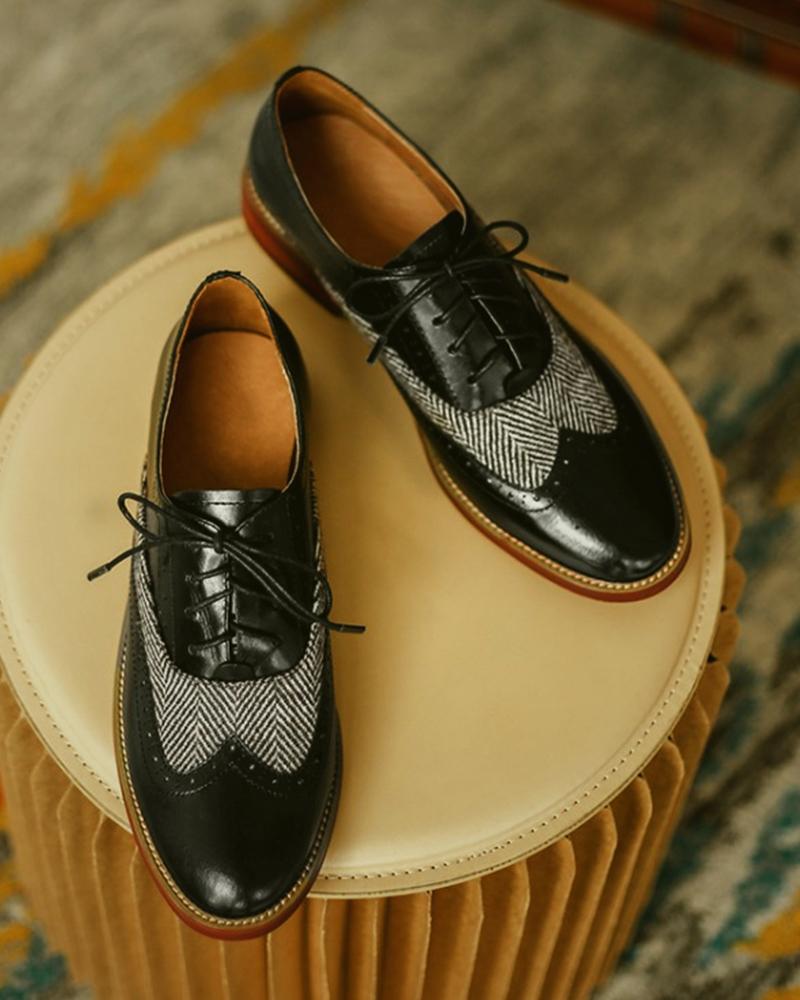 

Colorblock Lace-up Front Oxford Shoes, Black