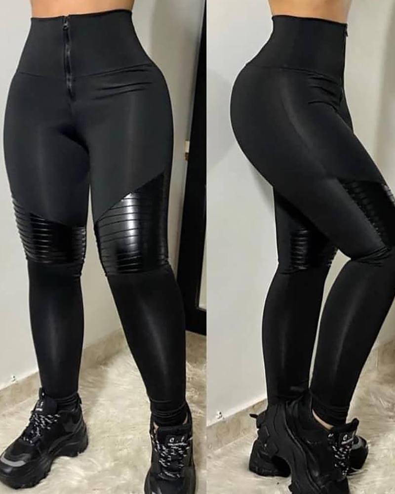 

PU Leather High Waist Pants, Black