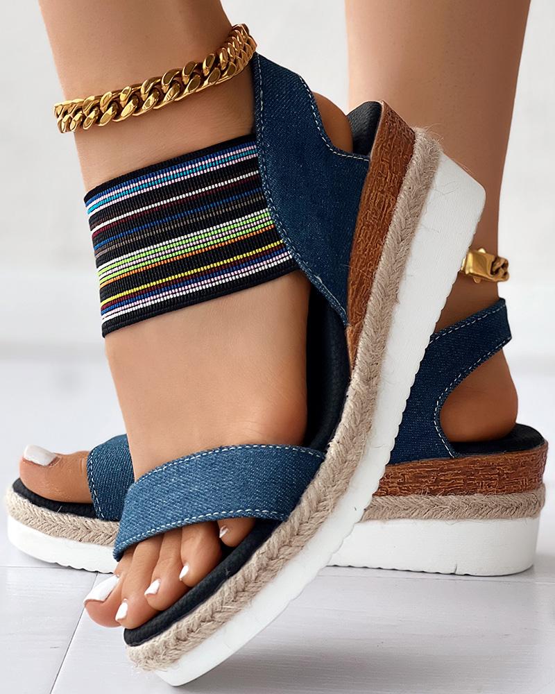 

Elastic Strap Espadrille Platform Wedge Sandals, Blue