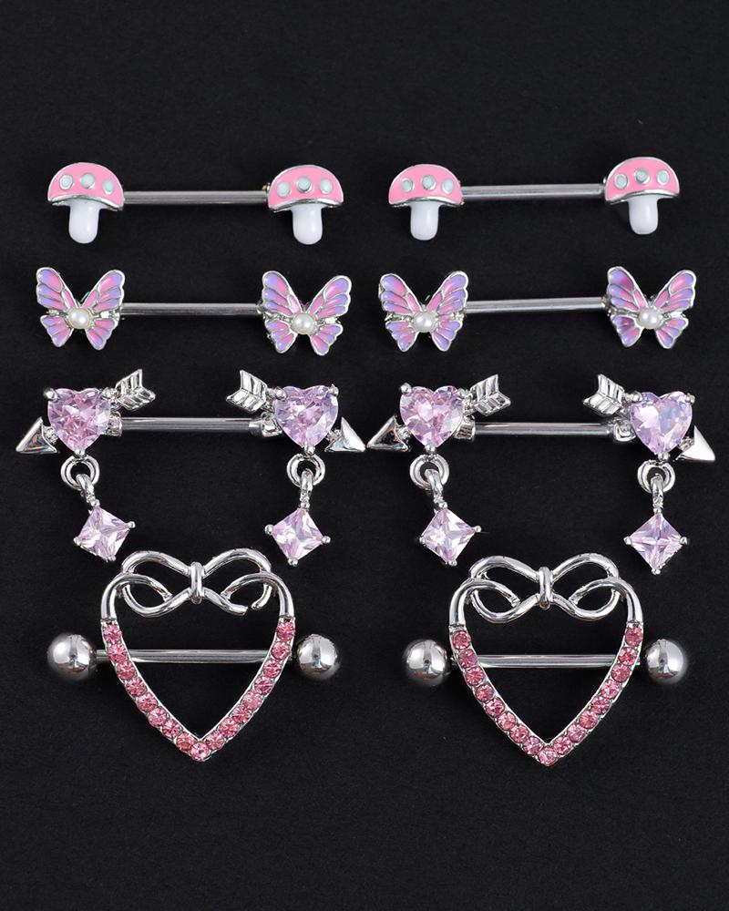 

8PCS/Set Heart Butterfly Mushroom Ear Cuff Earrings, Silver