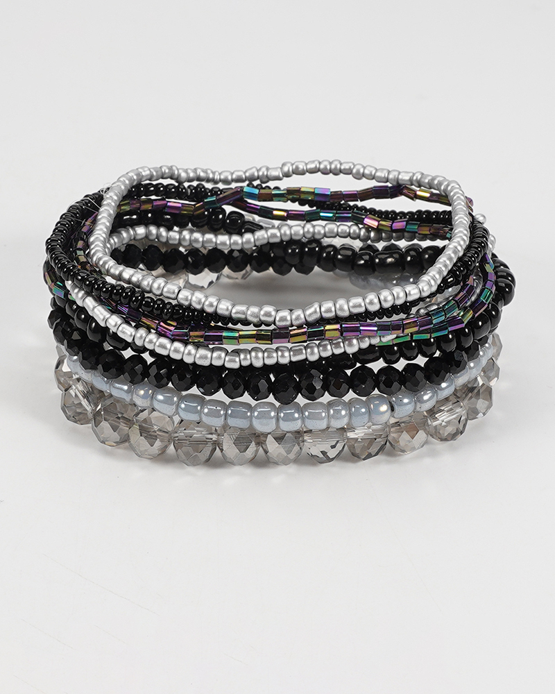 

Boho Beaded Elastic Bracelet Colorful Multilayered Beach Bracelet Set, Black
