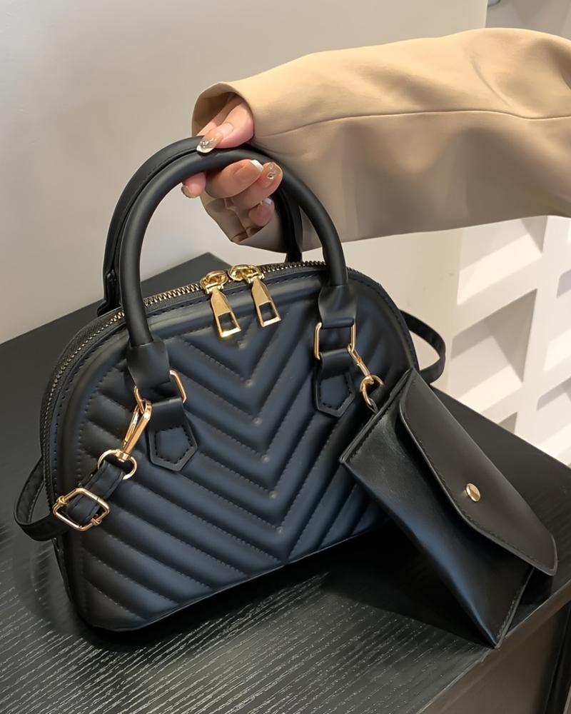

Chevron Quilted Dome Crossbody Handbag With Coin Purse, Black