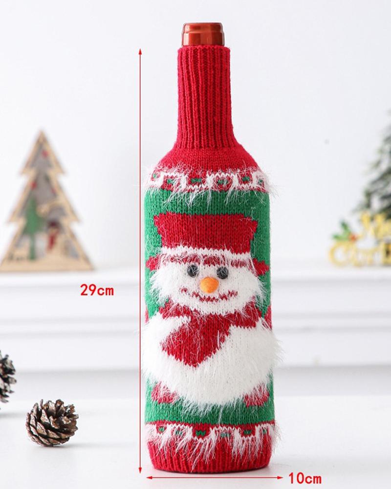 

1pc Fuzzy Christmas Tree Santa Snowman Knitted Beer Bottle Tall Can Covers Home Decor Party Favor Gift Bag, Style2