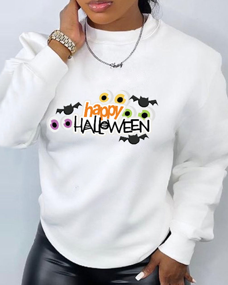 

Plus Size Halloween Graphic Bat Print Long Sleeve Sweatshirt, White