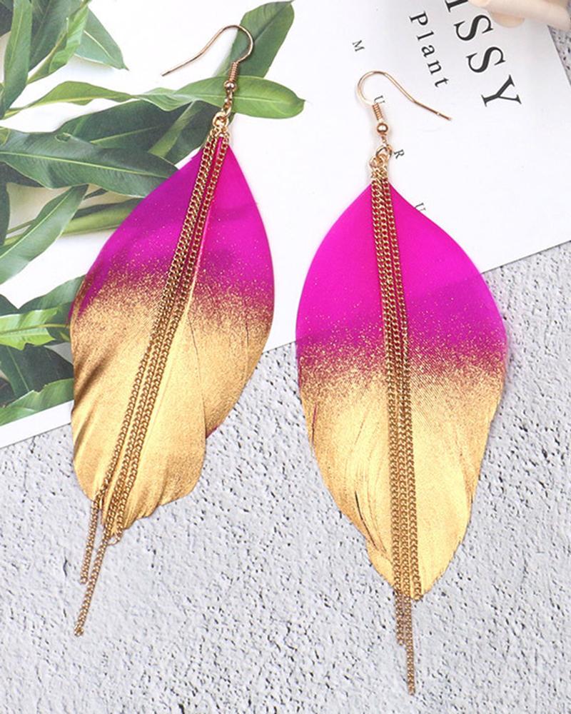 

1Pair Gradient Color Feather Tassel Dangle Earrings, Hot pink