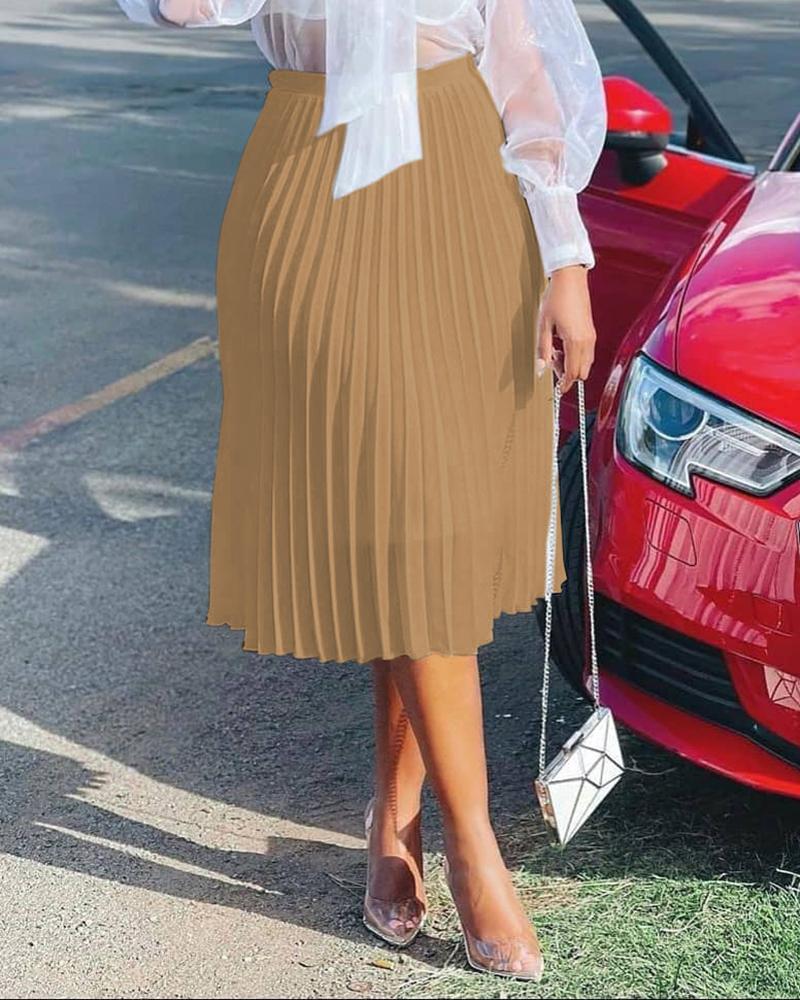 

High Waist Casual Pleated Skirt, Khaki