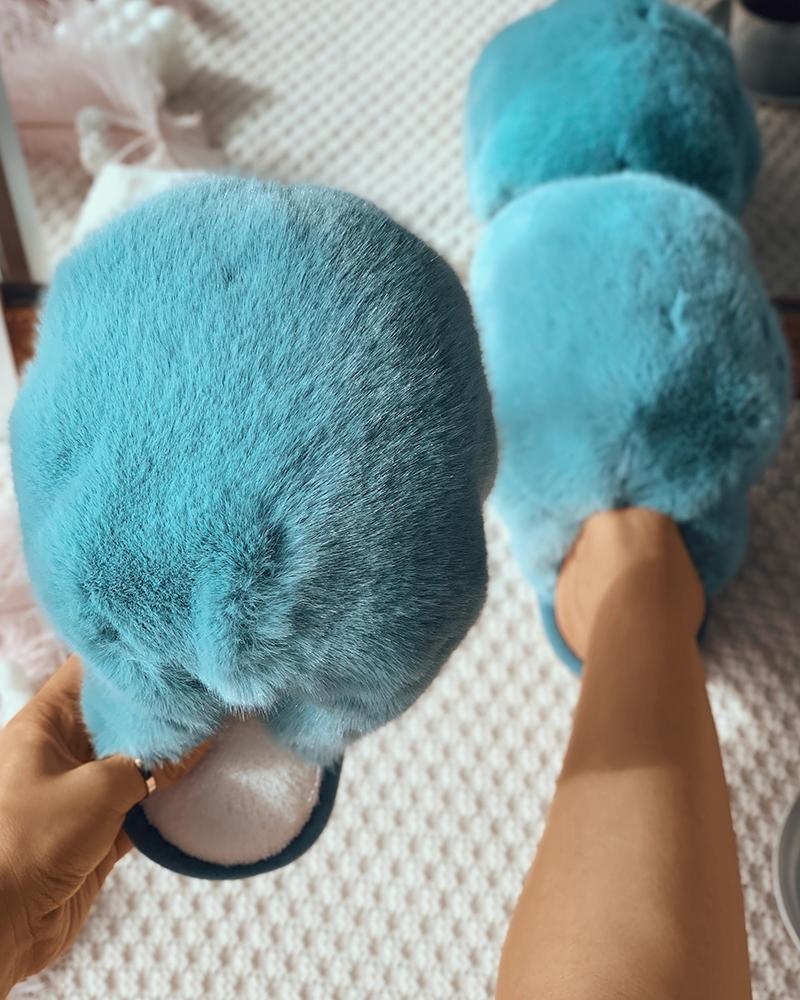 

Fluffy Casual Slide Slippers, Blue