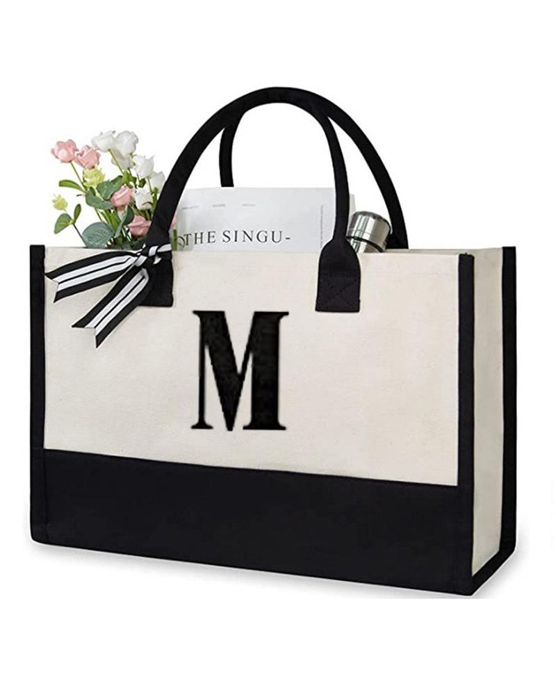 

Personalized Gift Letter Pattern Large Capacity Canvas Tote Bag, Style2