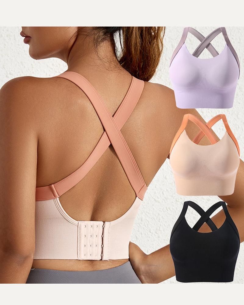 

Cross Back High Impact Wireless Lift Fitness Workout Sports Yoga Bra Top, Beige