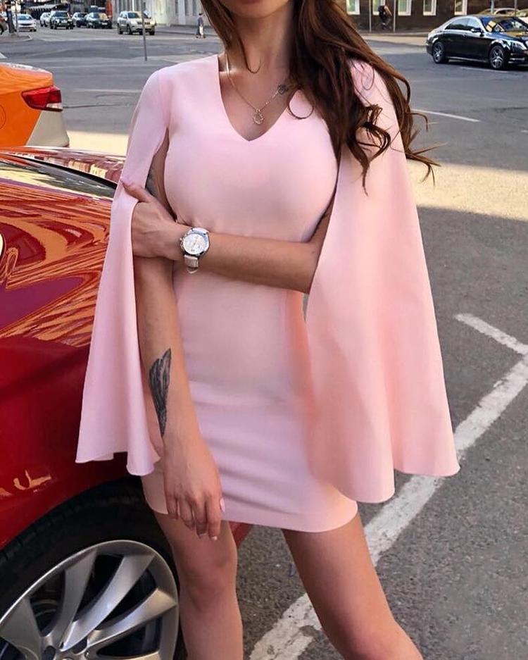 

Cape Design Deep V Mini Dress, Pink