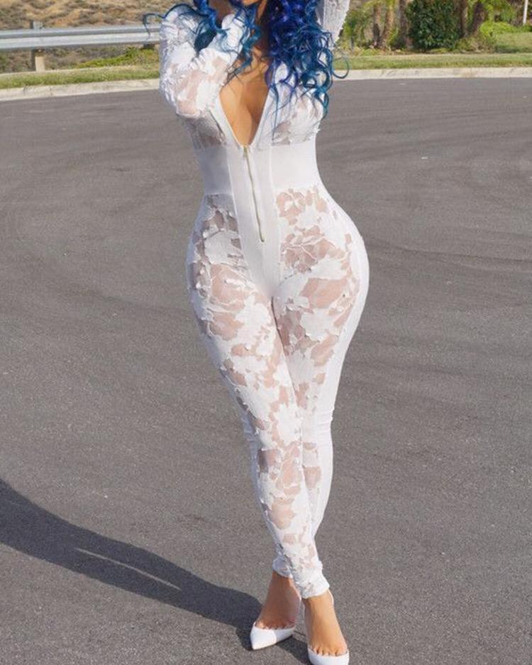 

Sexy See Through Party Jumpsuit, White