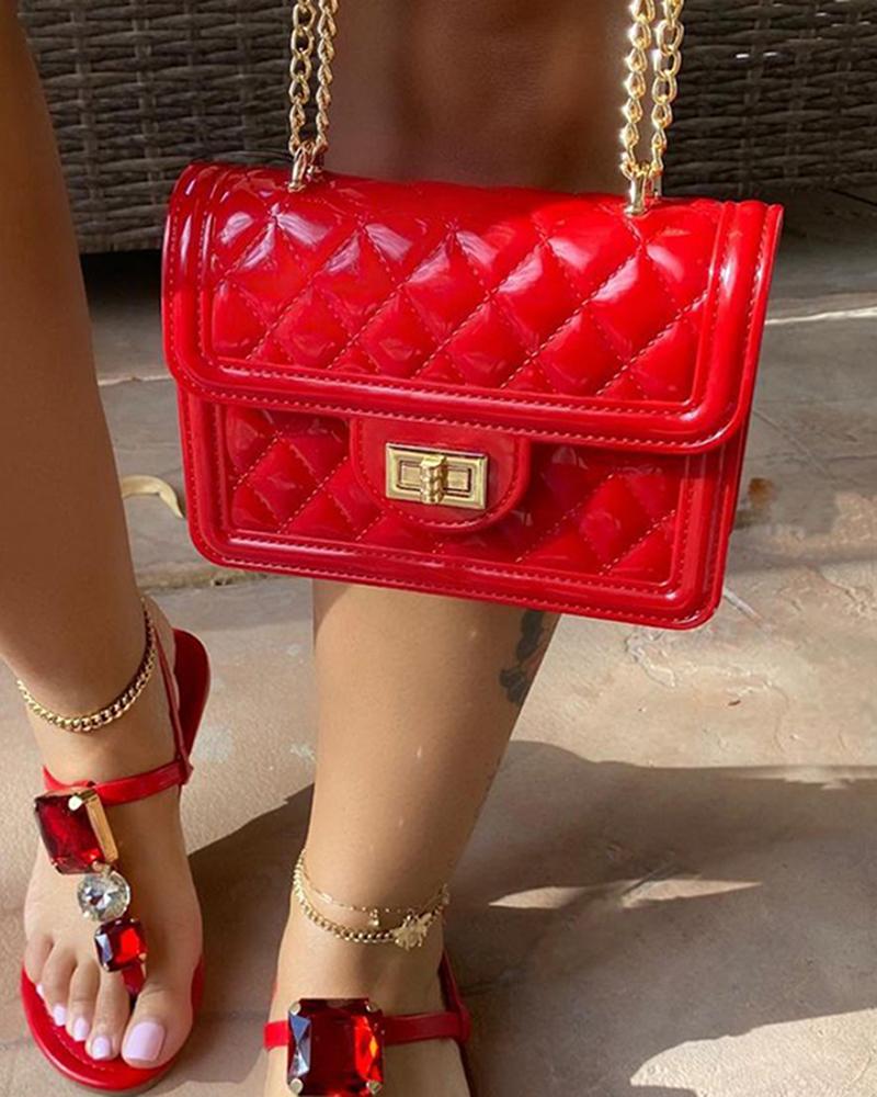 

Minimalist Quilted Chain Strap Twist Lock Bag, Red