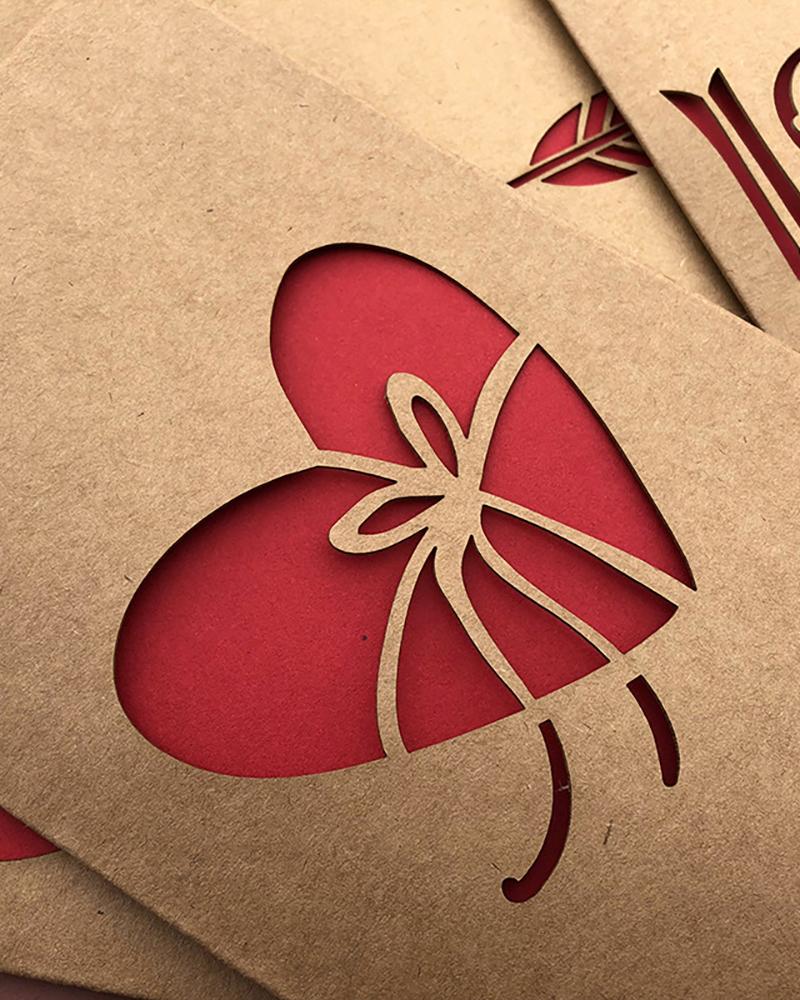 

1PCS Heart / Letter / Floral Pattern Cutout Greeting Card, Style1