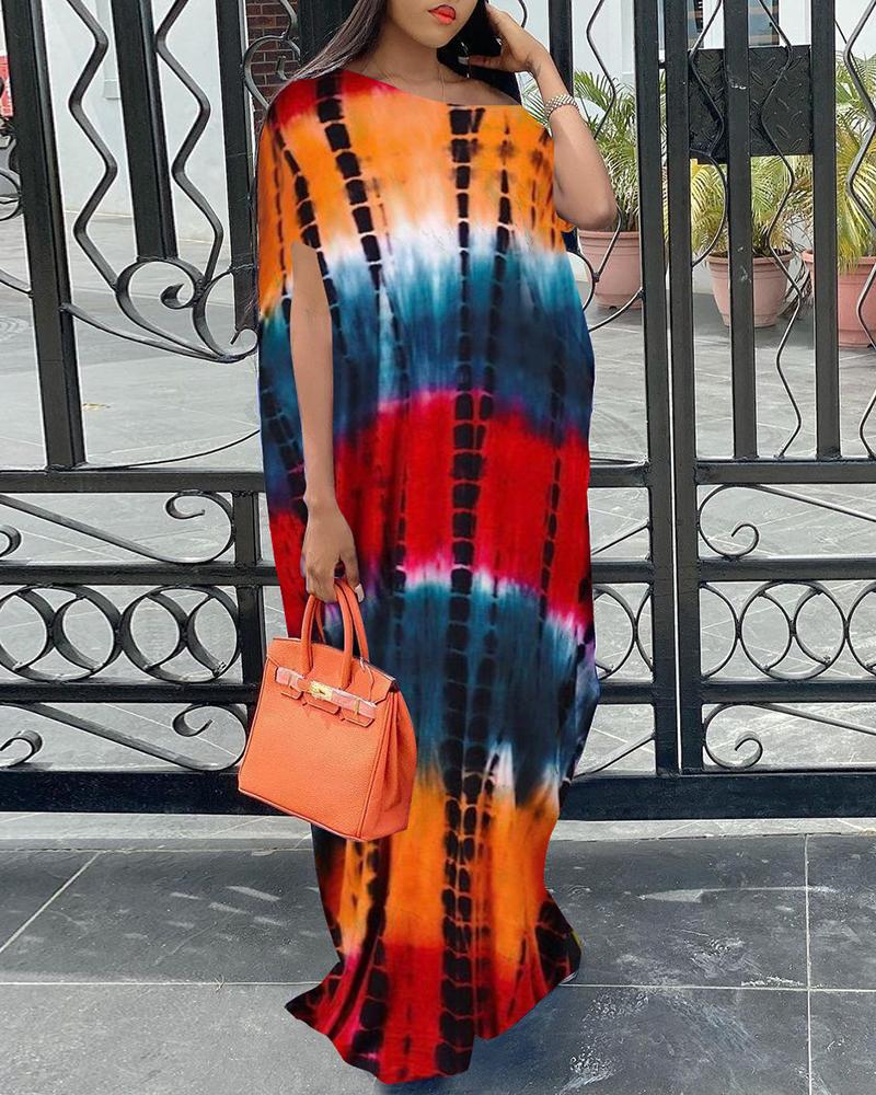 

Tie Dye Print V-Neck Short Sleeve Maxi Dress, Orange