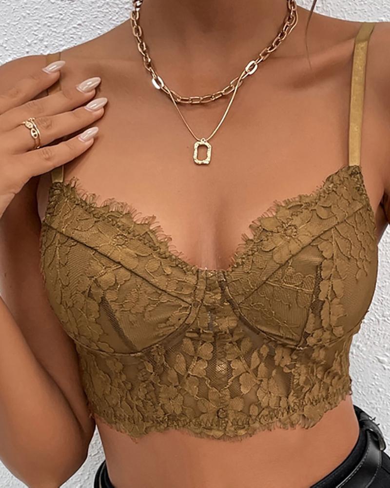 

Eyelash Crochet Lace Cami Crop Top, Khaki