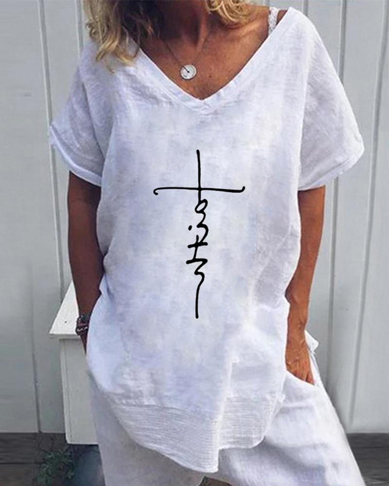 

Handwriting V Neck T-Shirt, White