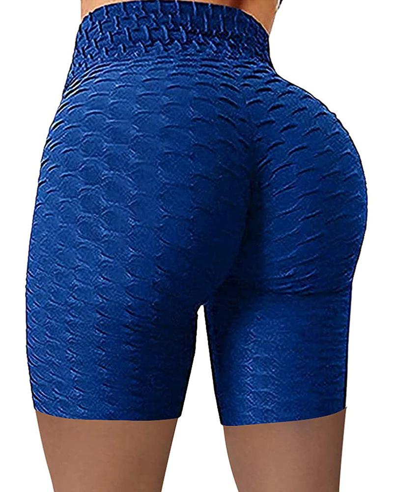 

High Waisted Yoga Leggings Running Sports Fitness Gym Bubble Textured Butt Lifting Shorts, Dark blue
