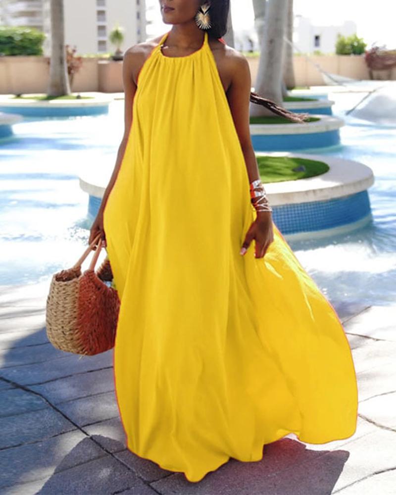 

Halter Backless Sleeveless Maxi Swing Dress, Yellow