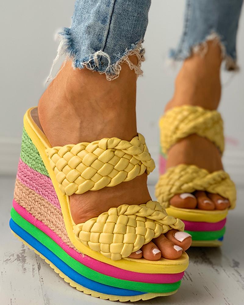 

Braided Colorblock Espadrille Wedge Sandals, Yellow