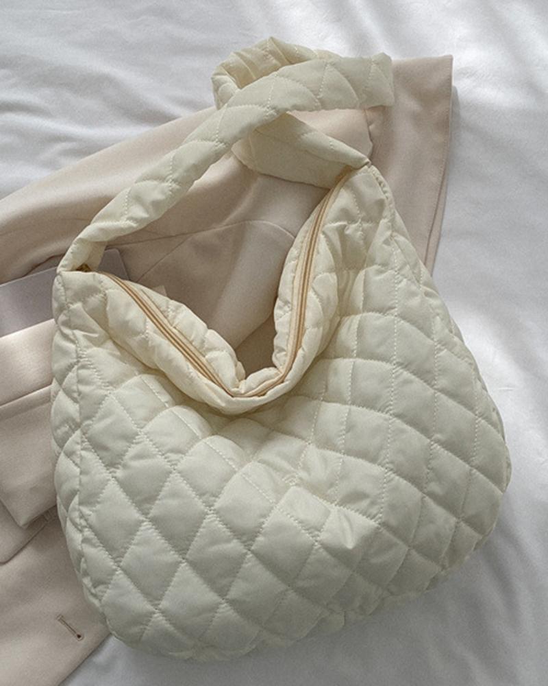 

Quilted Large Capacity Shoulder Bag, White