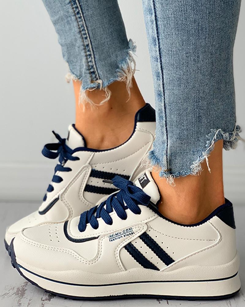 

Colorblock Lace-up Lined Casual Sneaker, Blue