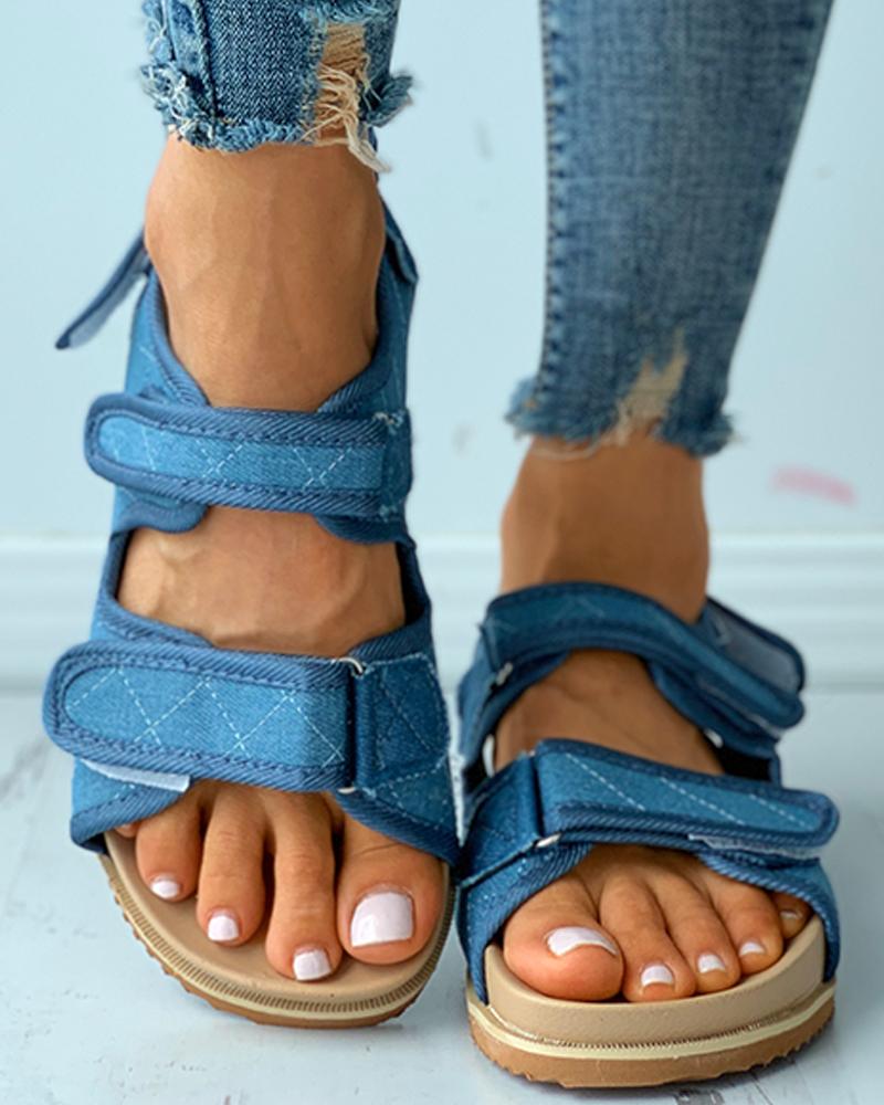 

Quilted Velcro Slingback Flat Sandals, Blue