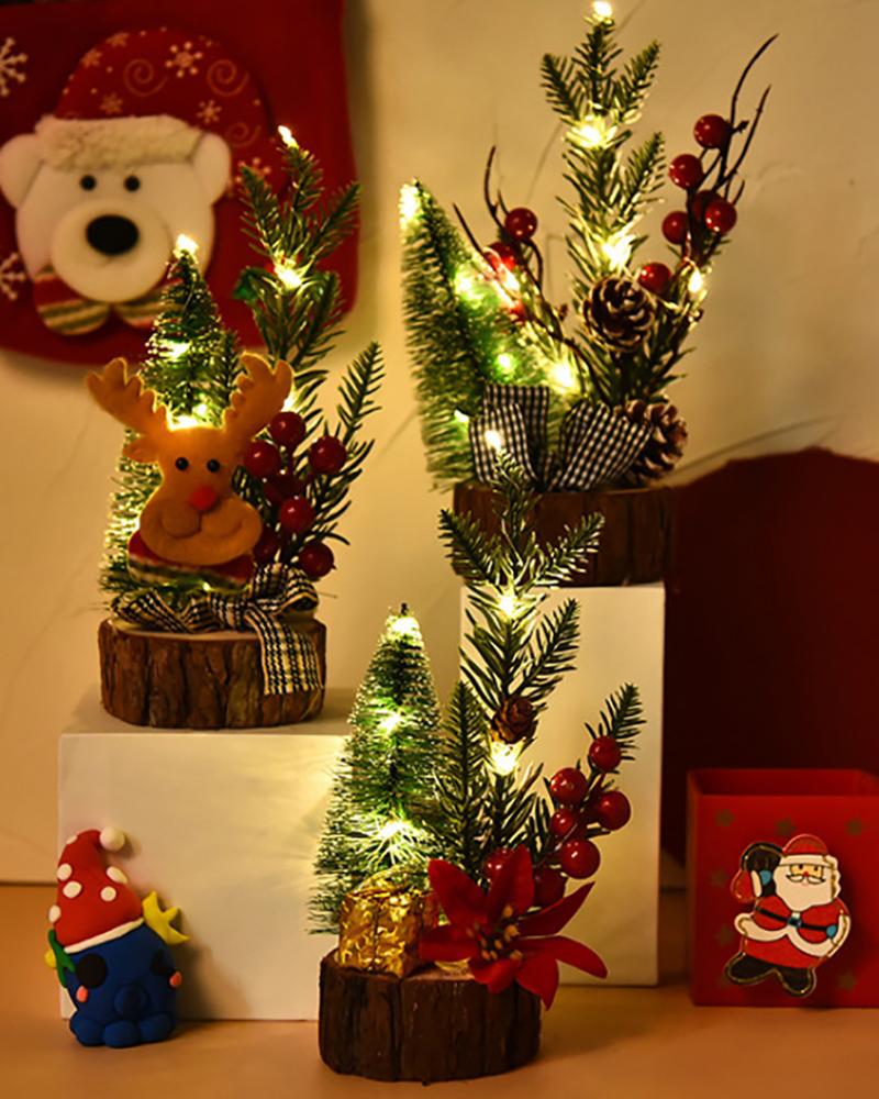 

Mini Christmas Trees LED Lights Ornament Wooden Table Top Decor, Style1