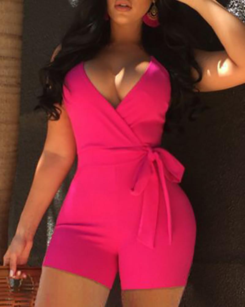 

Plain Criss Cross Sleeveless Romper, Hot pink