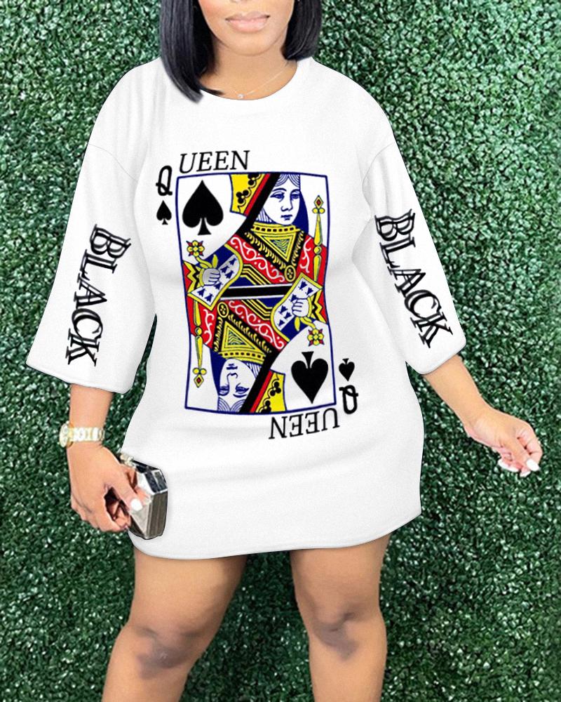 

Poker Graphic Print Casual Dress, White
