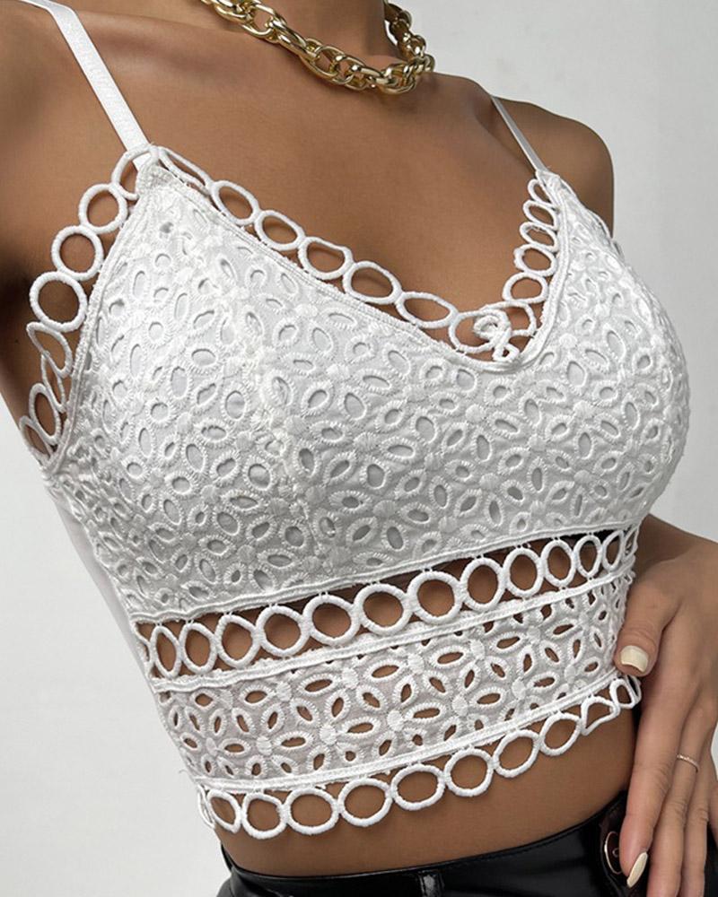 

Crochet Lace V-Neck Crop Cami Top, White
