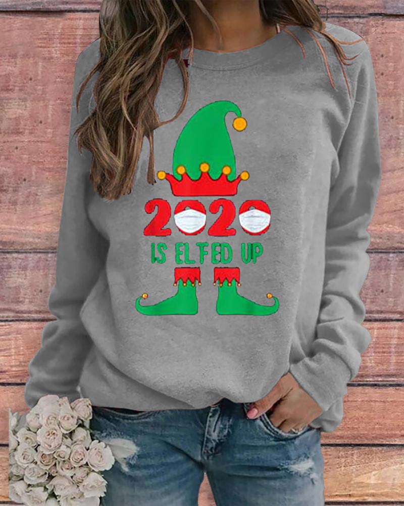 

Christmas Print Long Sleeve Sweatshirt, Gray