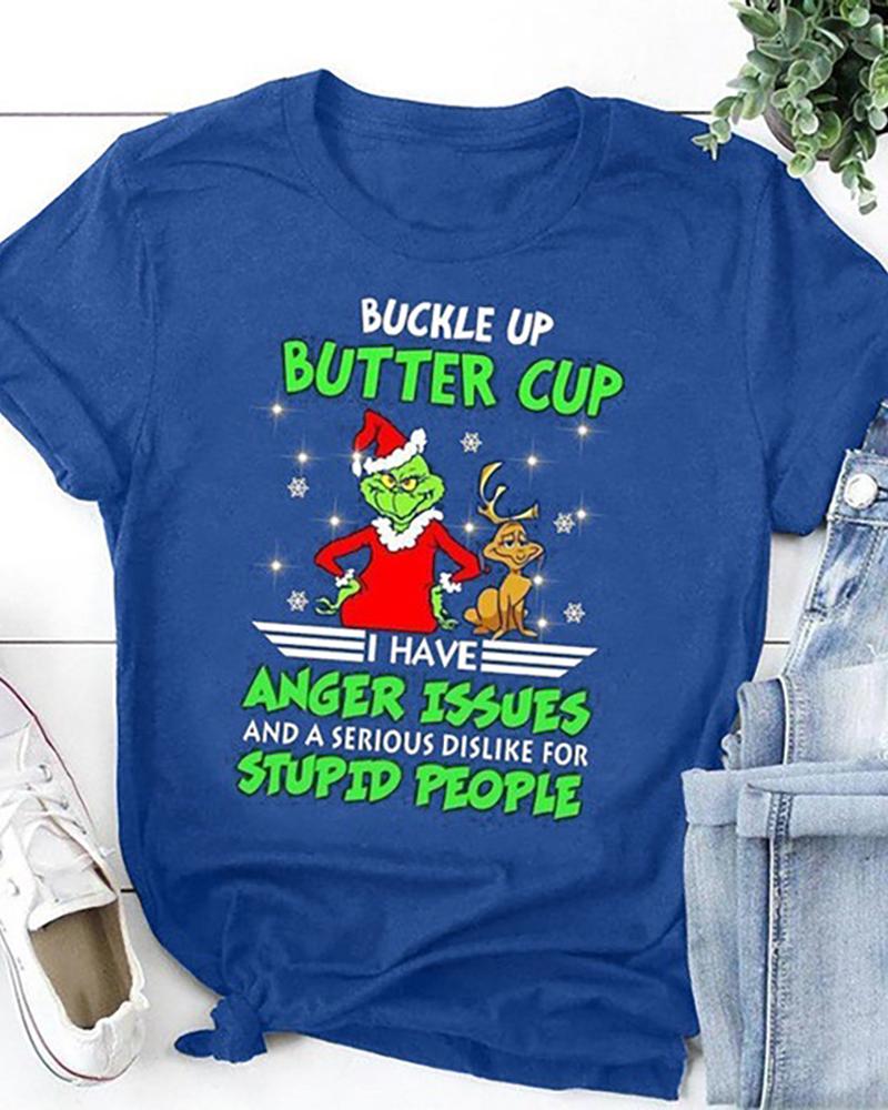 

Christmas Letter Grinches Print T-shirt, Blue