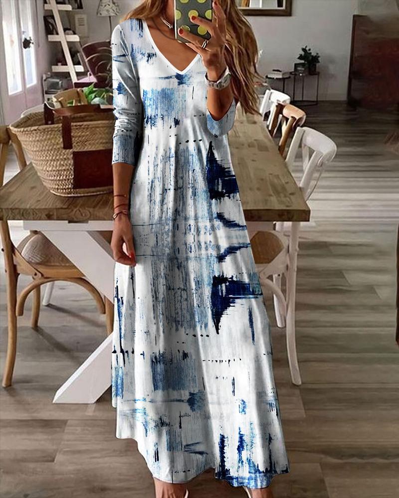 

Tie Dye Print Long Sleeve Maxi Dress, Blue