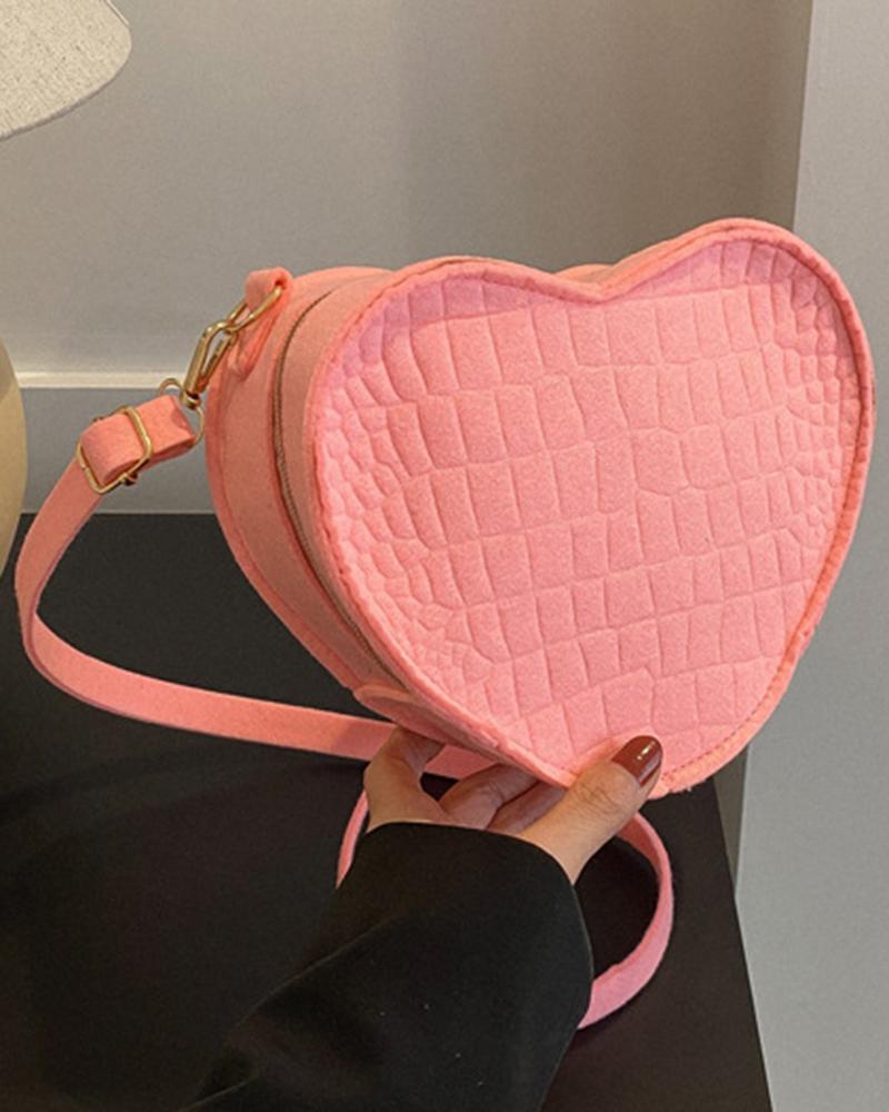 

Crocodile Heart-Shaped Crossbody Shoulder Bag, Pink