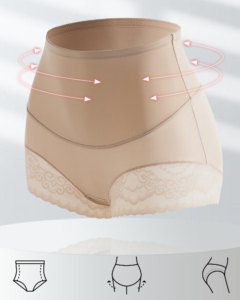

Tummy Control Butt Lifting Lace Patch High Waist Shapewear, Coffee