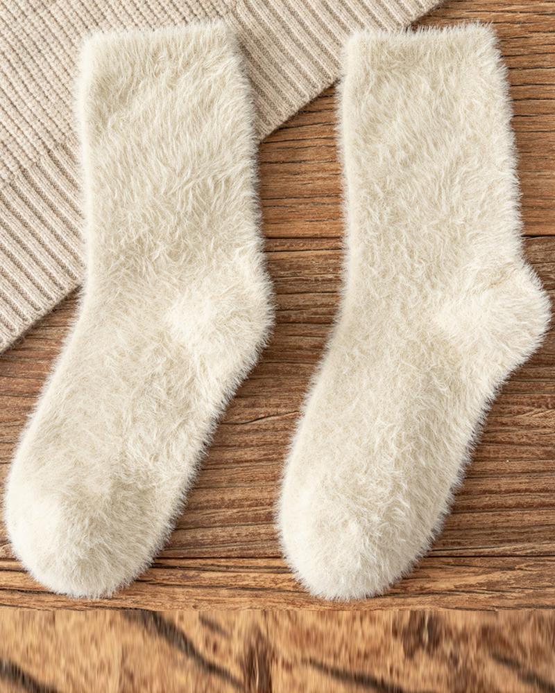 

1Pair Lined Pastel Fuzzy Thermal Socks, White
