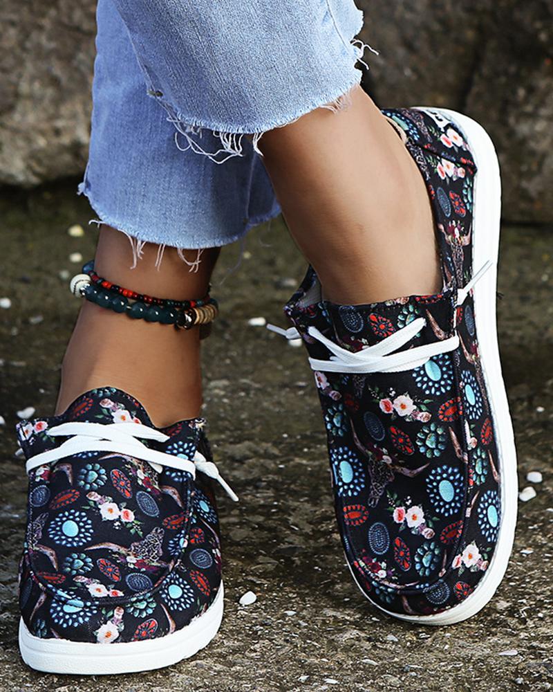 

Sunflower / Floral / Graphic Print Casual Canvas Shoes, Black