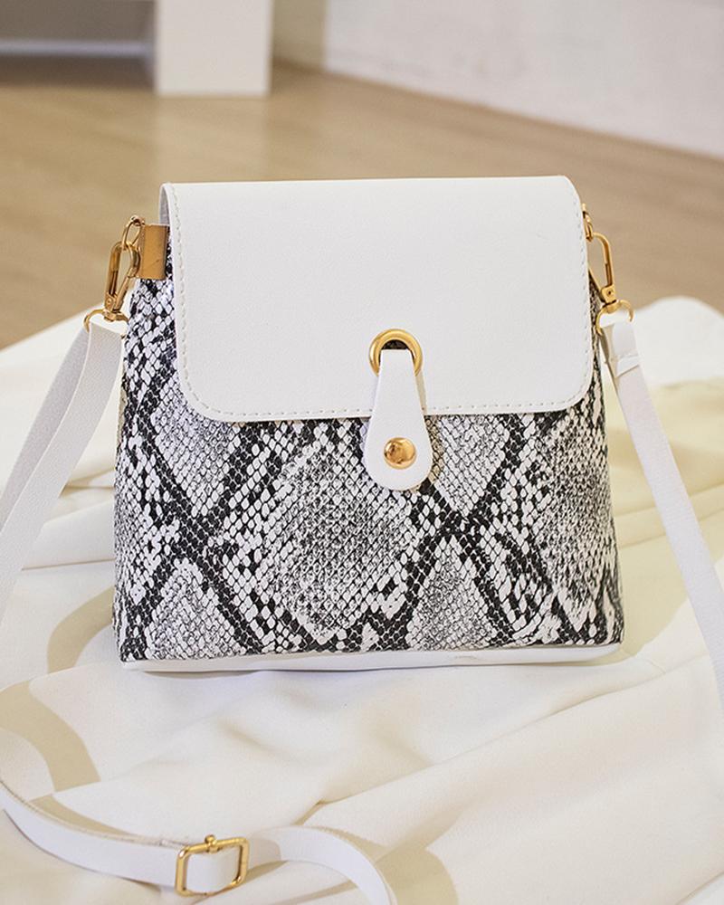 

Snakeskin Square Bucket Shoulder Bag, White