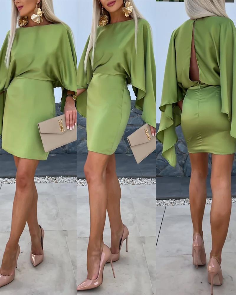 

Asymmetrical Batwing Sleeve Backless Mini Dress, Green