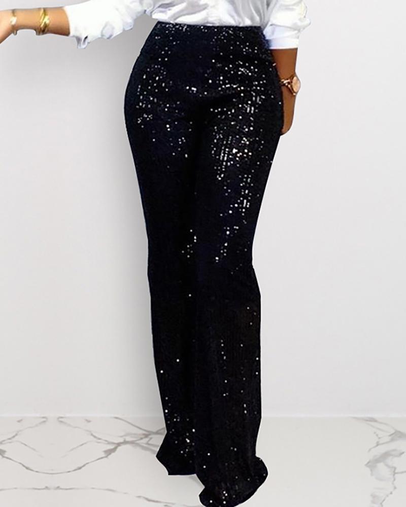 

Sequins High Waist Wide pants, Black