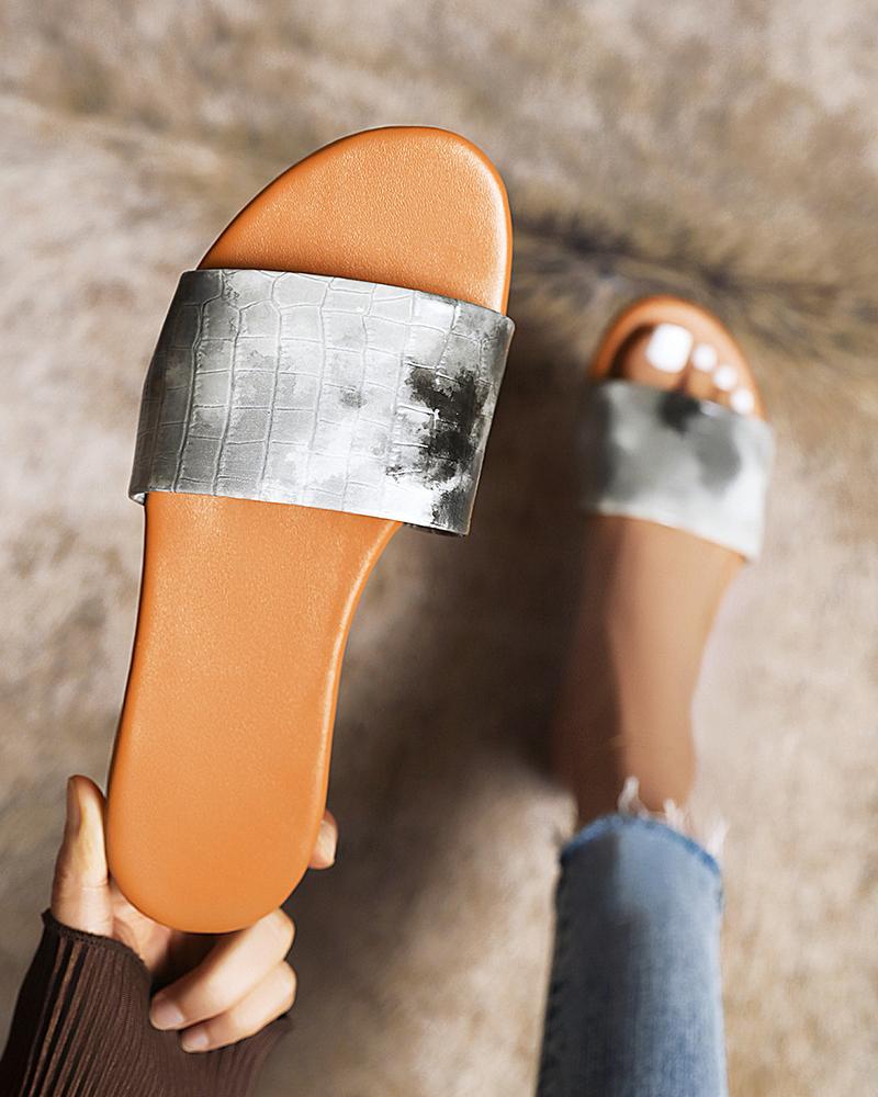 

Multicolor Tie Dye Open-toe Round-toe Open-toe Flat Sandals, Black