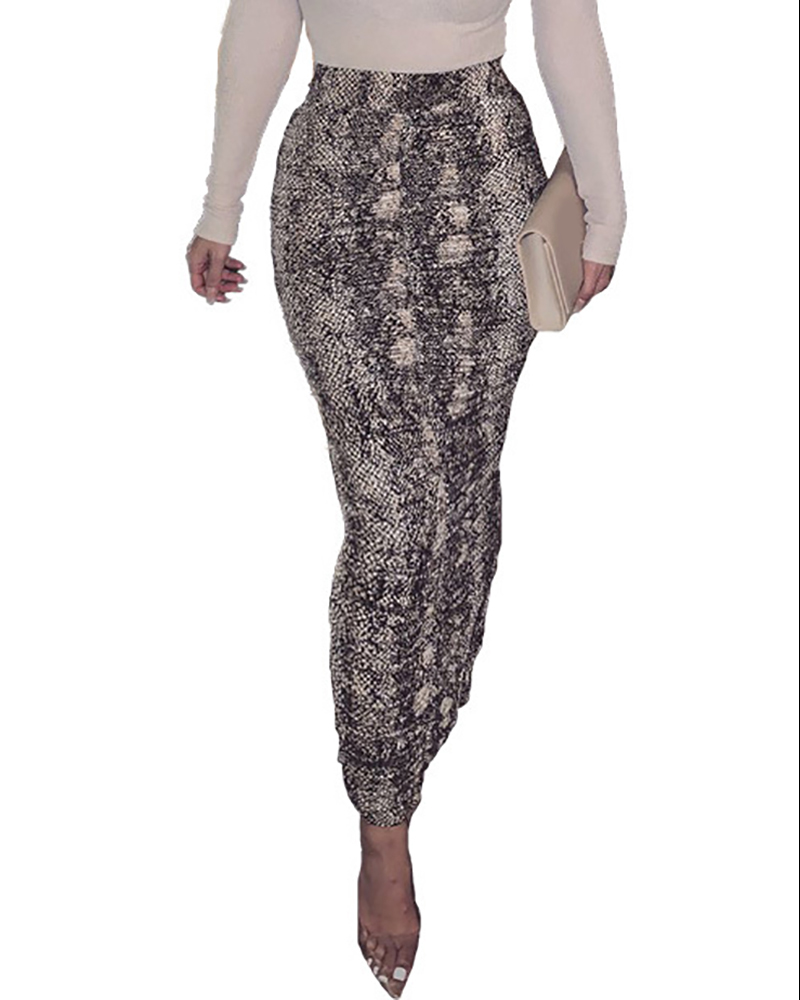 

Snakeakin / Cheetah Print Slit Skinny Mini Skirt, Snakeskin