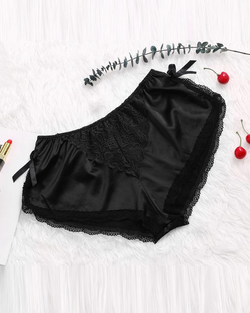 

Bowknot Decor Contrast Lace Panty, Black