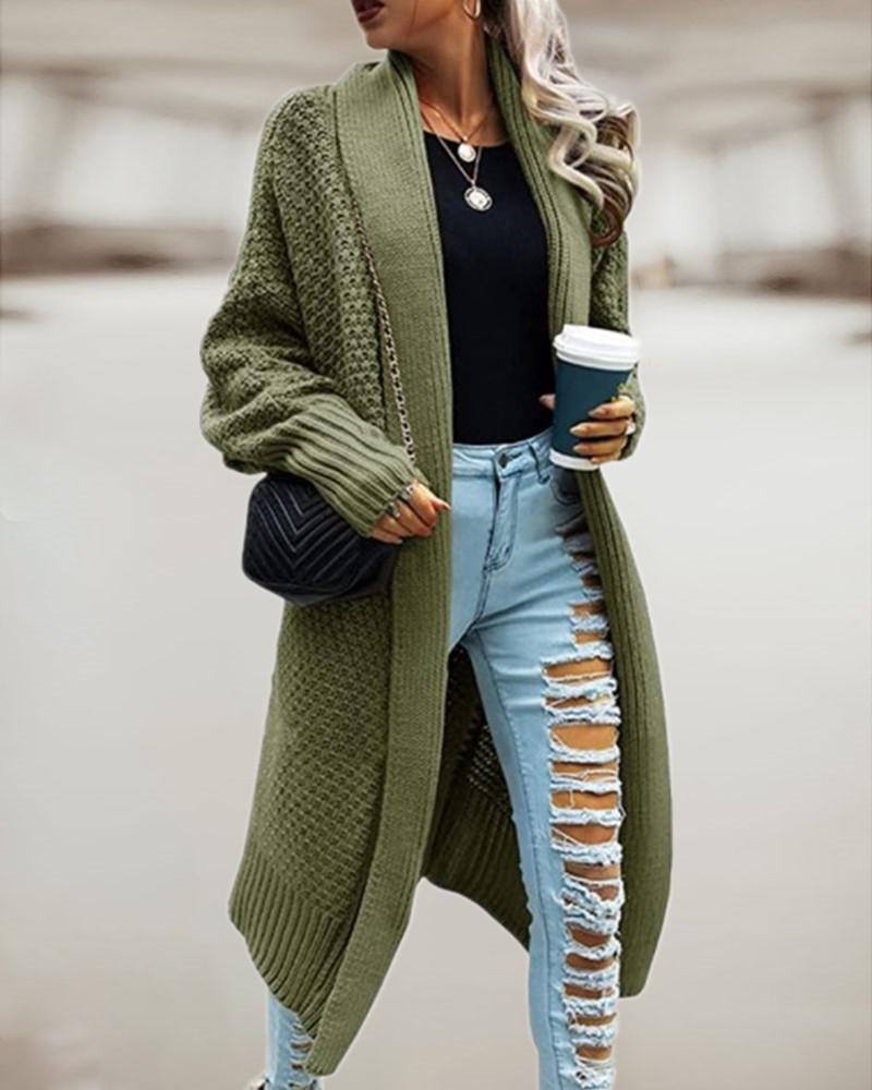 

Batwing Sleeve Longline Knit Cardigan, Army green