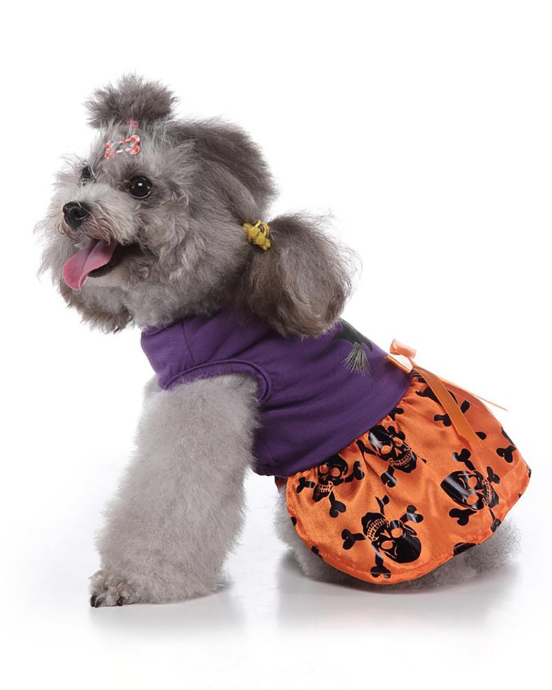 

Halloween Dog Dresses Pumpkin Ghost Spider Witch Puppy Clothes Outfits Costumes, Purple