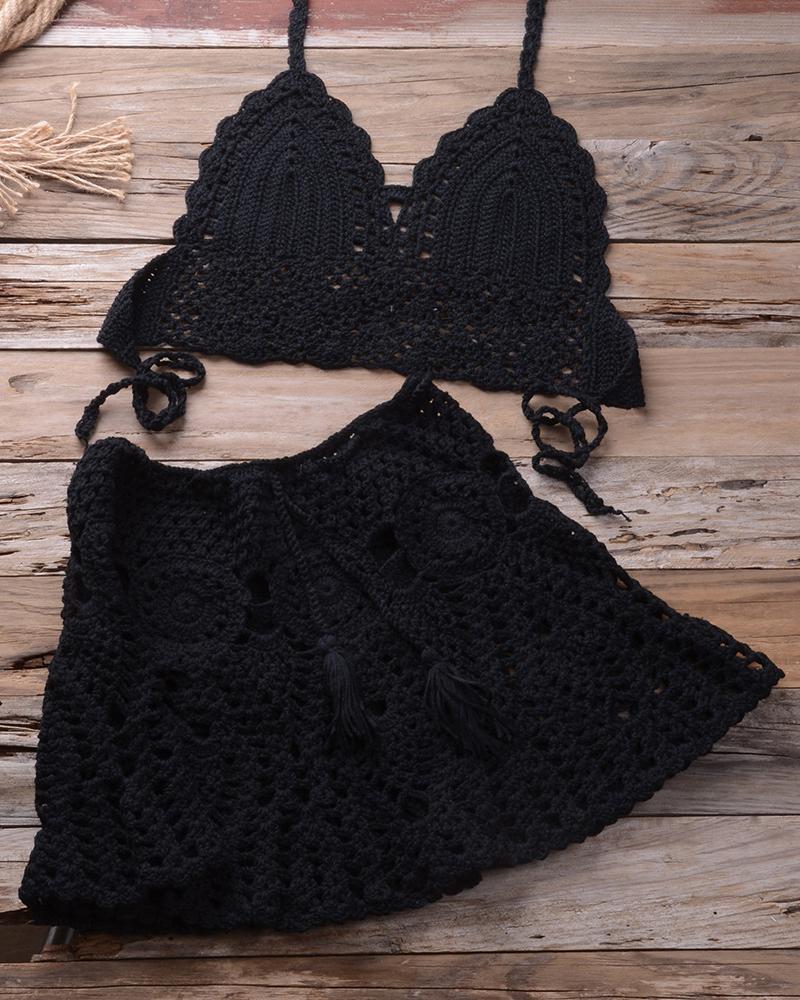 

Solid Strap Tanks With Mini Cut-out Skirts Sexy Sets, Black
